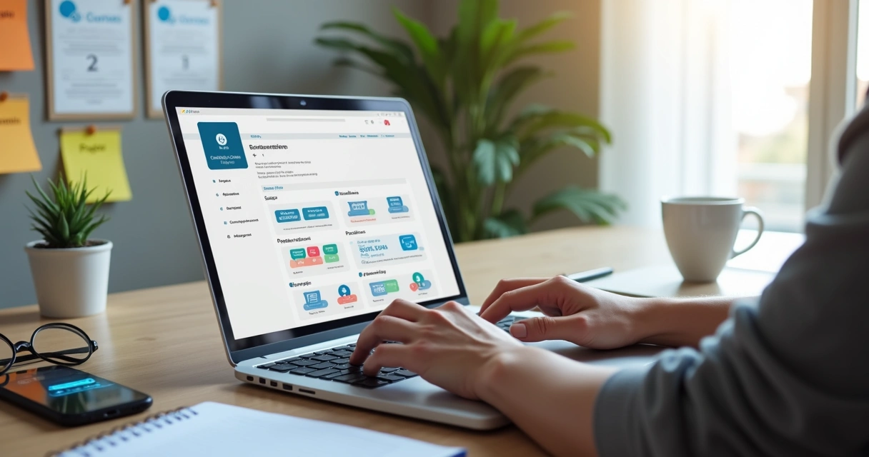 Pessoa atualizando currículo online em notebook com certificados digitais na tela