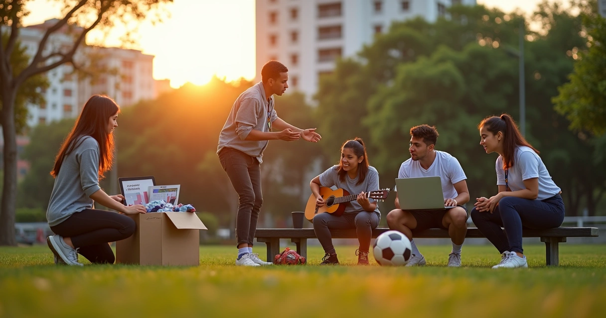 Jovens brasileiros participam de diferentes atividades extracurriculares em ambiente ao ar livre